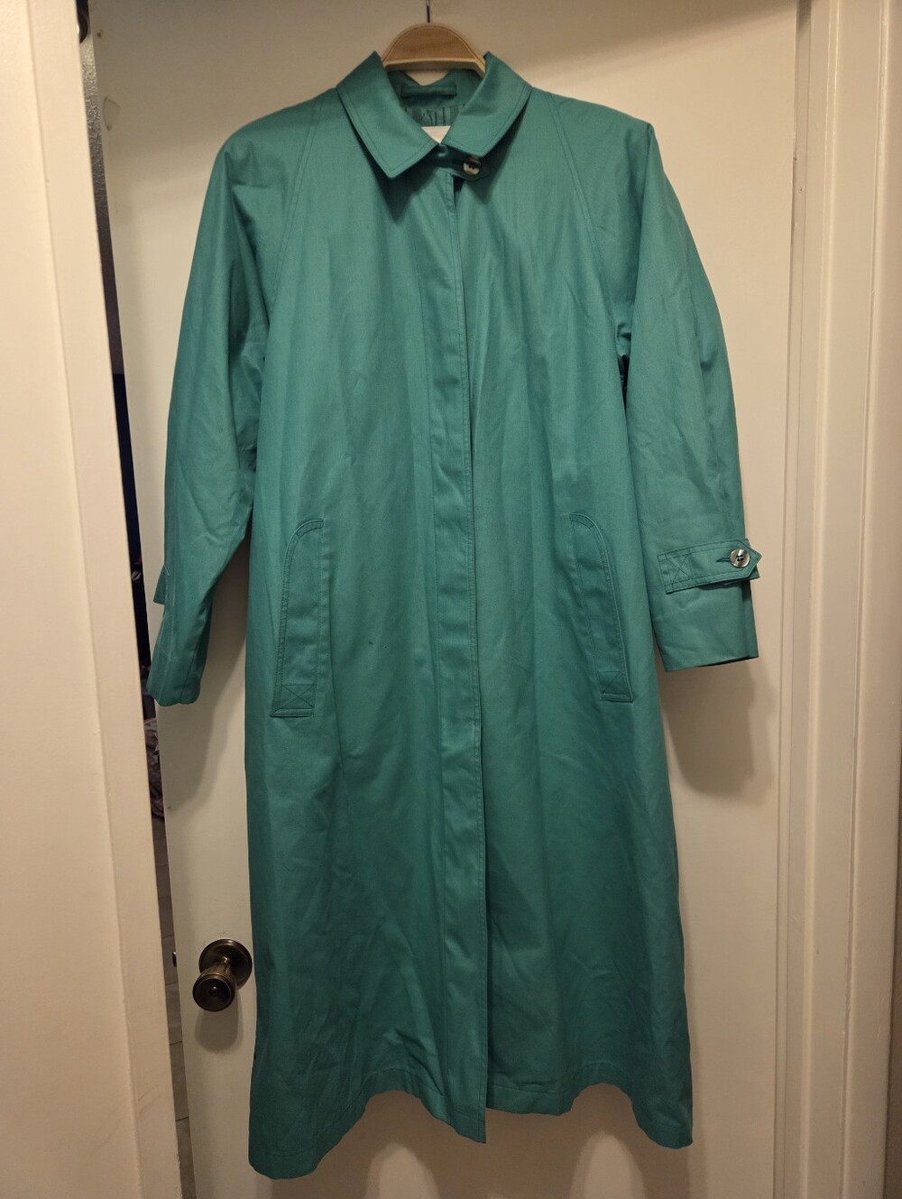 Vintage London Fog Womens Teal Green Trench Coat with Belt 12P Petite